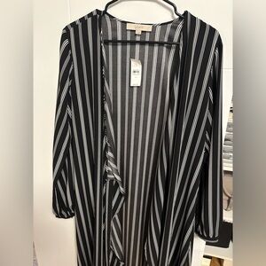 LOFT Charcoal and White Striped Top